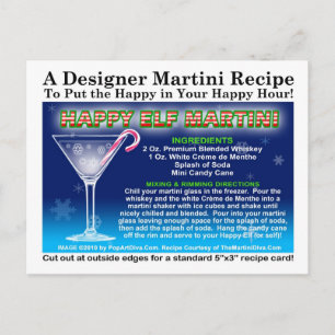 Postal Happy Elf Navidades Martini Recipe Postcard