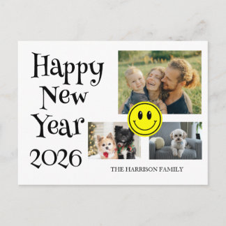 Postal Happy Face Three Photos New Year 
