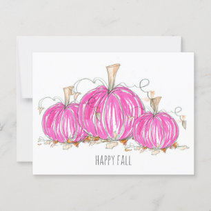 Postal Happy Fall Pink Pumpkins deja acuarela