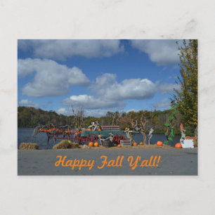 Postal Happy Fall Y'all Otoño Display By Water