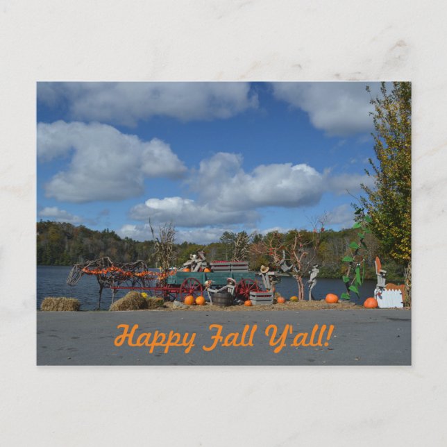 Postal Happy Fall Y'all Otoño Display By Water (Anverso)