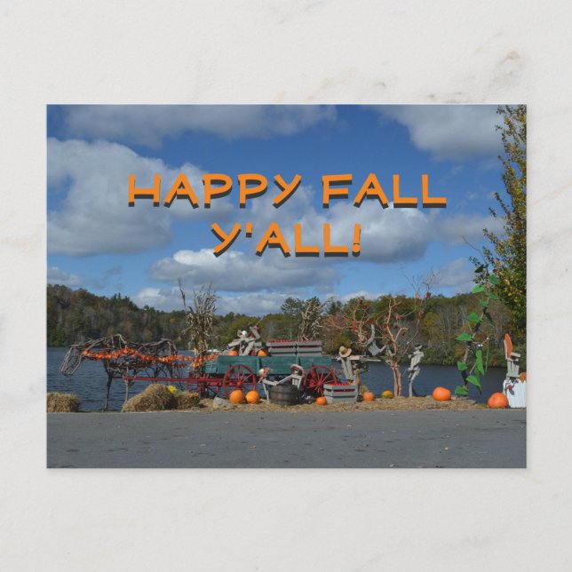 Postal Happy Fall Y'all Otoño Display By Water (Anverso)