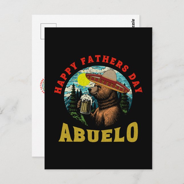 Postal Happy Father's Day Abuelo Beer Mug Bear Sombrero  (Anverso / Reverso)