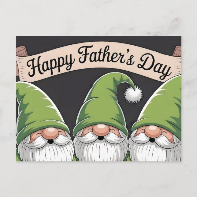Postal Happy Father's Day" Green Gnome Trio (Anverso)