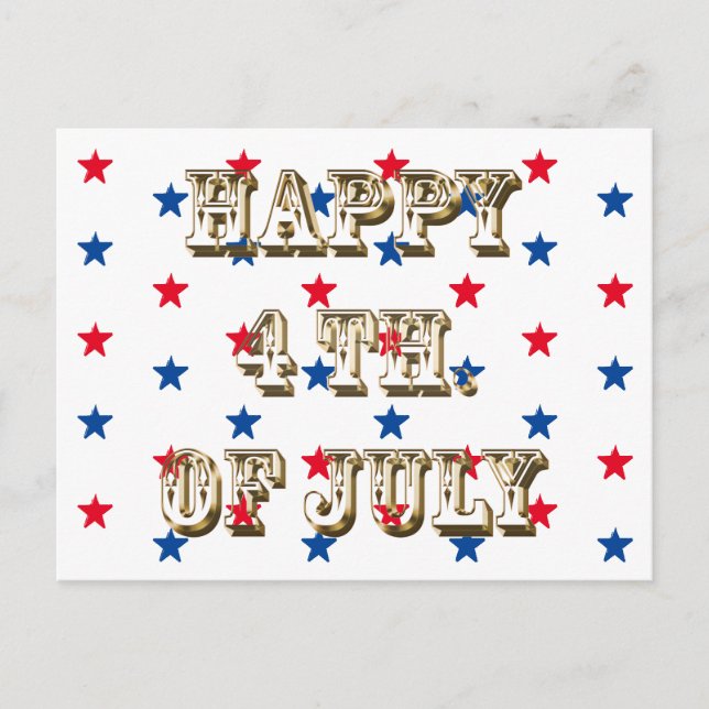 Postal Happy fourth of July gold red white blue stars (Anverso)