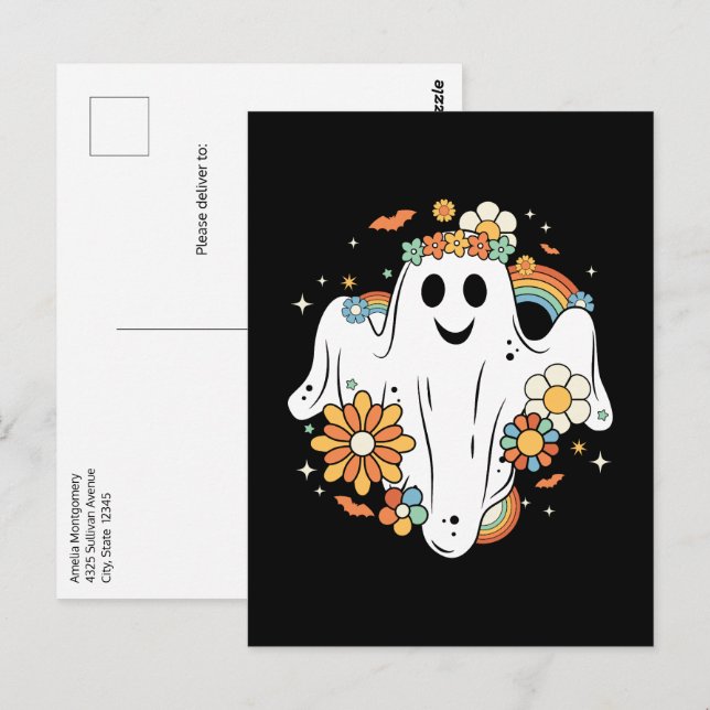 Postal Happy Ghost Retro Hippie Vibe (Anverso / Reverso)