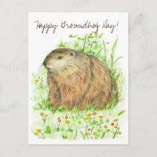 Postal Happy Groundhog Day Woodchuck Animal Art