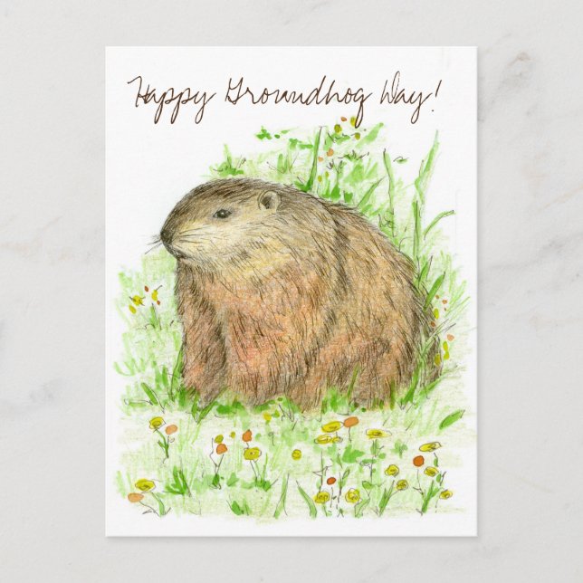 Postal Happy Groundhog Day Woodchuck Animal Art (Anverso)