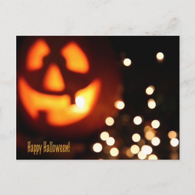 Postal Happy Halloween Black and Naranja Pumpkin Post car (Anverso)