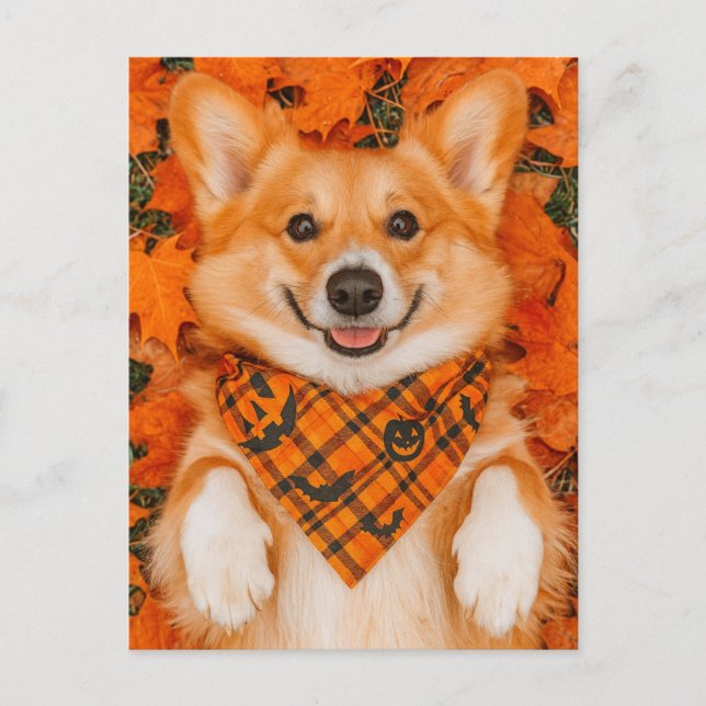 Postal Happy Halloween Corgi Postcard Cute Dog Autumn (Anverso)