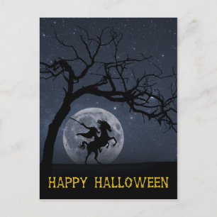 Postal Happy Halloween postcard Moon de jinete sin cabeza