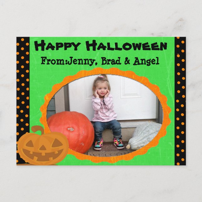 Postal Happy Halloween Pumpkin Post Card - Añadir tu foto (Anverso)