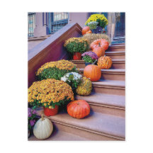 Happy Halloween Pumpkin Stairs New York Postcard