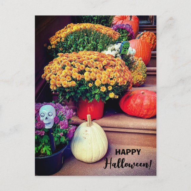 Postal Happy Halloween Pumpkin Stairs New York Postcard (Anverso)