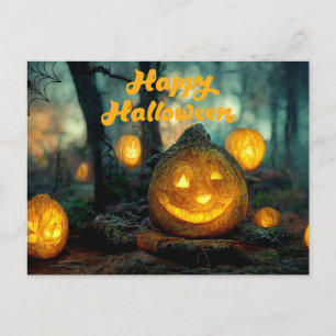 Postal Happy Halloween Pumpkins and Spider Web