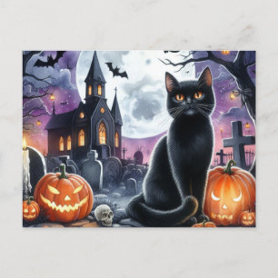Postal Happy Halloween Spooky Black Cat Postcard