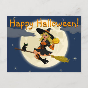 Postal Happy Halloween Witch Postcard