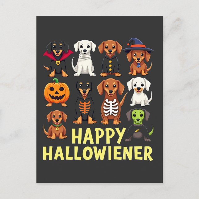 Postal Happy Hallowiener Spooky Halloween Dog Weiner (Anverso)