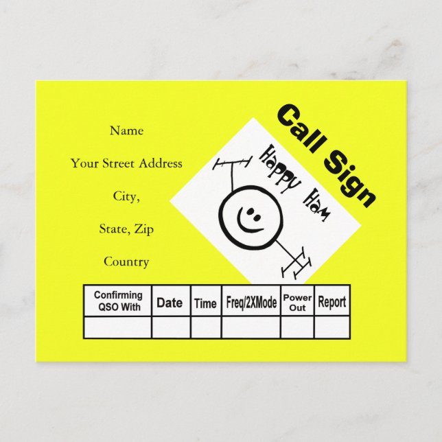 Postal Happy Ham Logo Ham Radio QSL (Anverso)