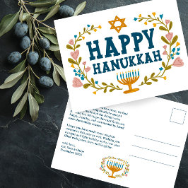Postal HAPPY HANUKKAH Floral Wreath Menorah Personalizado