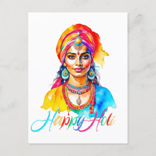 Postal Happy Holi Woman