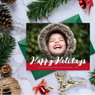 Postal happy holidays stylish script photo greeting card