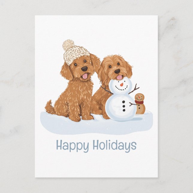 Postal Happy Holidays Winter Goldendoodle Dog Snowman (Anverso)