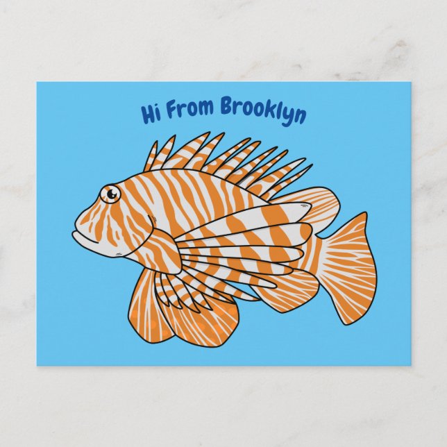 Postal Happy lionfish cartoon illustration (Anverso)