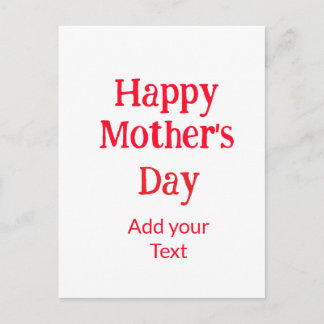 Postal Happy mother's day red add text simple minimal mom