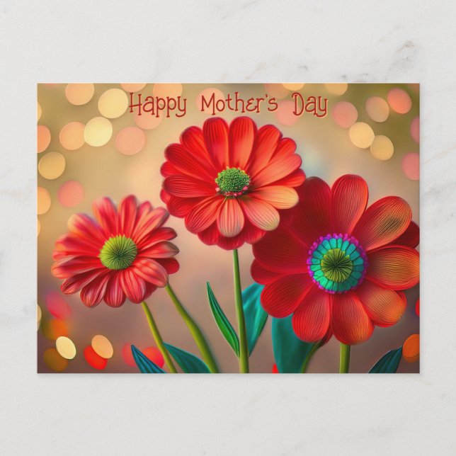 Postal Happy Mother's Day Three Red Daisies Custom Text (Anverso)