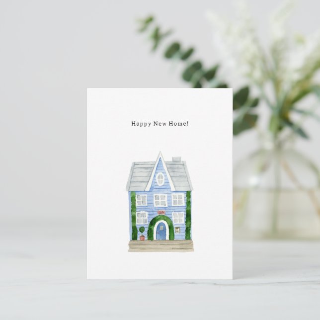 Postal Happy New Home Quote Blue House Illustration Card (Anverso de pie)