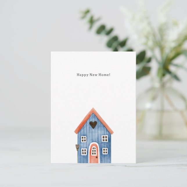 Postal Happy New Home Quote Blue House Illustration Card (Anverso de pie)