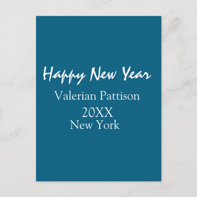 Postal Happy new year blue name place year boho simple  (Anverso)