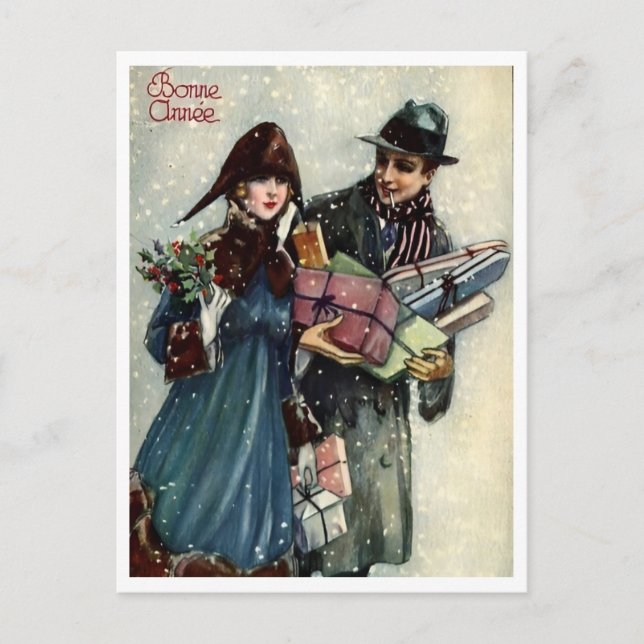 Postal Happy New year Couple French Retro Vintage (Anverso)