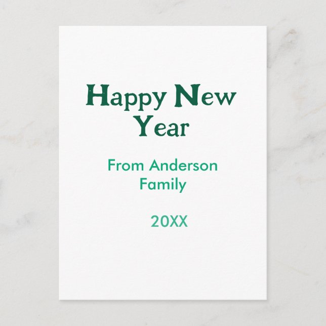 Postal Happy new year green add family name year simple  (Anverso)