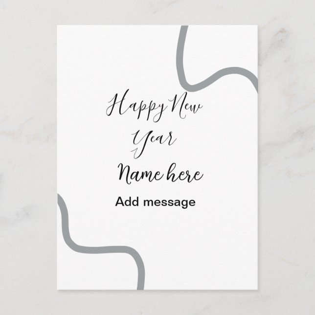 Postal Happy new year name message gray simple holiday  (Anverso)
