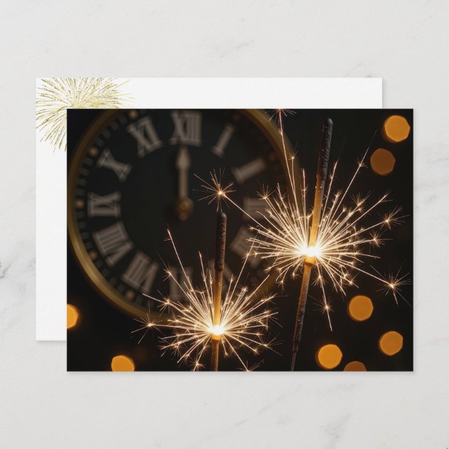 Postal Happy New Year Sparklers On a Midnight Clock (Anverso / Reverso)