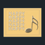 Postal "Happy Note" Gold Music Note Black Postcard<br><div class="desc">Beveled gold sixteenth music note on a cheery yellow background with a simple gold border. Great for all happy occasions,  or. exciting news.</div>