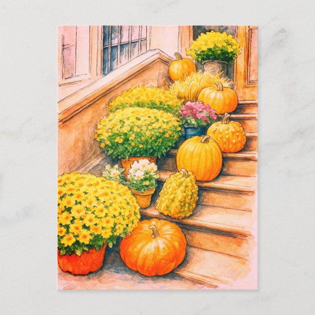 Postal Happy Otoño Thanksgdn Pumpkin Postcard (Anverso)