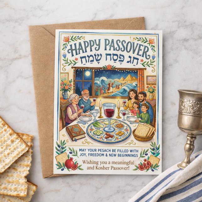 Postal Happy Passover Chag Pesach Sameach Colorful Folk (Subido por el creador)