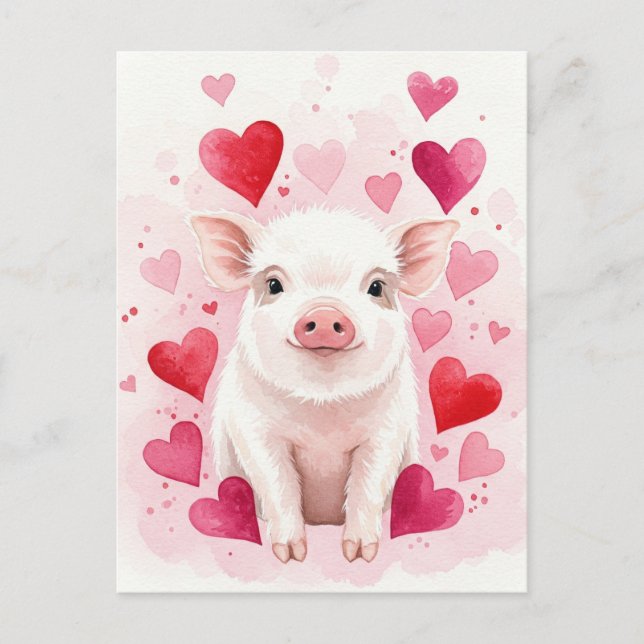 Postal Happy Pig Love Hearts Young Animals Postcard (Anverso)