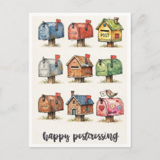 Postal Happy Postcrossing Watercolor Mailbox Illustration