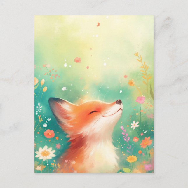 Postal Happy Red Fox in Ethereal Spring Meadow (Anverso)