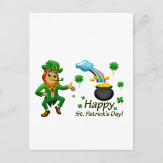 Postal Happy Saint Patrick's Day Leprechaun Rainbow 