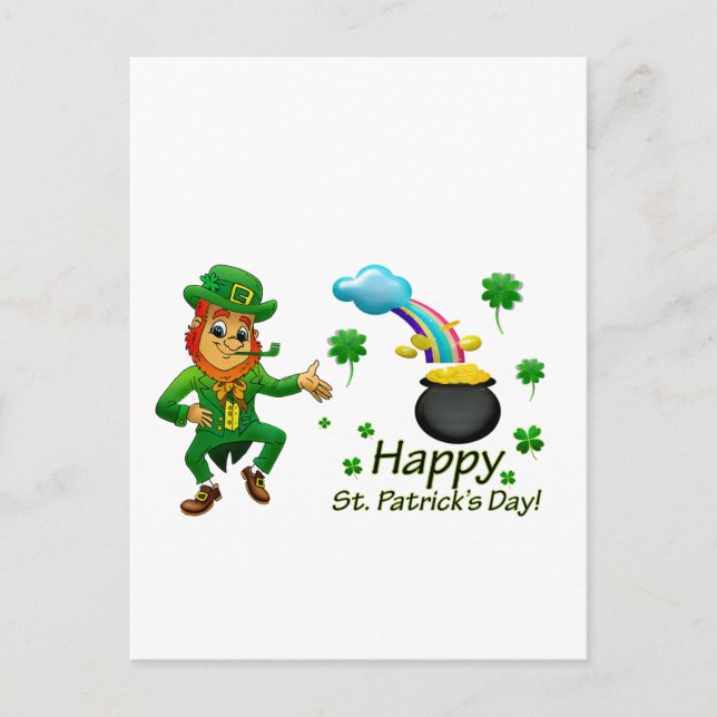 Postal Happy Saint Patrick's Day Leprechaun Rainbow  (Anverso)