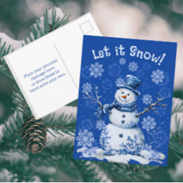 Postal Happy Snowman Snowflakes Blue White Holiday 