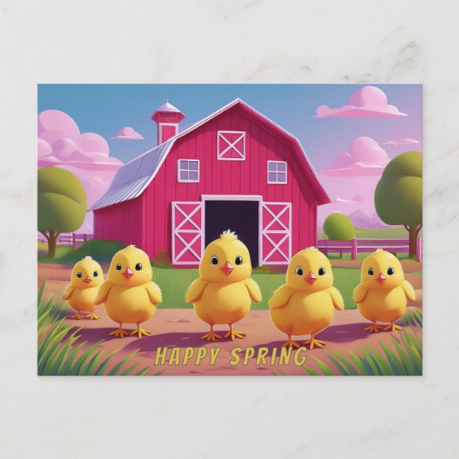 Postal Happy Spring Chicks in Barnyard (Anverso)