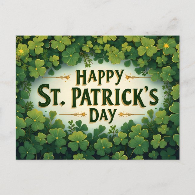 Postal Happy St. Patrick’s Day Clover Art (Anverso)