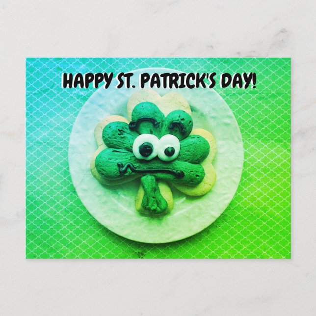 Postal Happy St. Patrick's Day 4 Leaf Clover Cookie (Anverso)