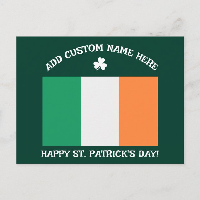 Postal Happy St Patrick's Day Custom Name Shamrock (Anverso)